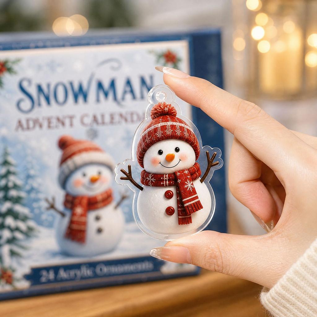 Snowman Christmas Advent Calendar with Acrylic 2D Snowman Hanging Ornaments