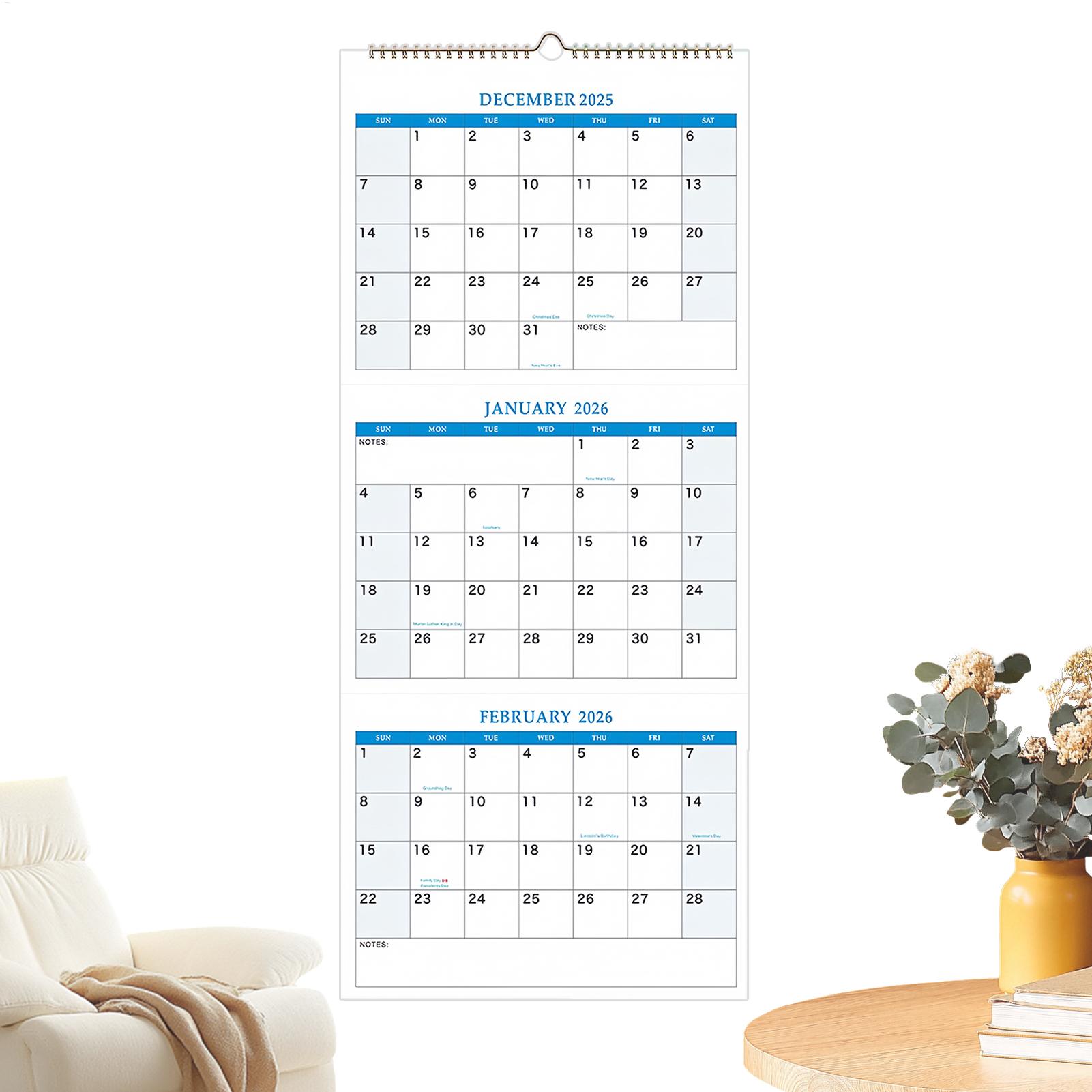 Calendario da Parete Verticale 2026 Calendario Verticale Grande a 3 Mesi Planner Organizer per Riunioni Quaderno Agenda Giornaliera Pared Casa bianco