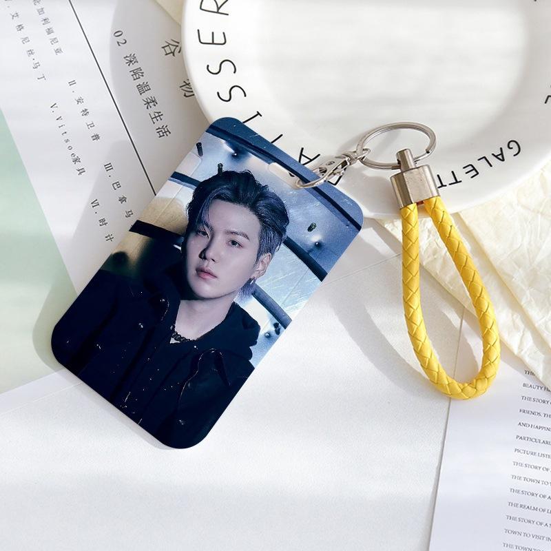 BTS Sliding Photocard Holder, Protective ID Badge Card Case with Braided Keychain Strap, Student Campus Bus Meal Card Protector Merch for ARMY
