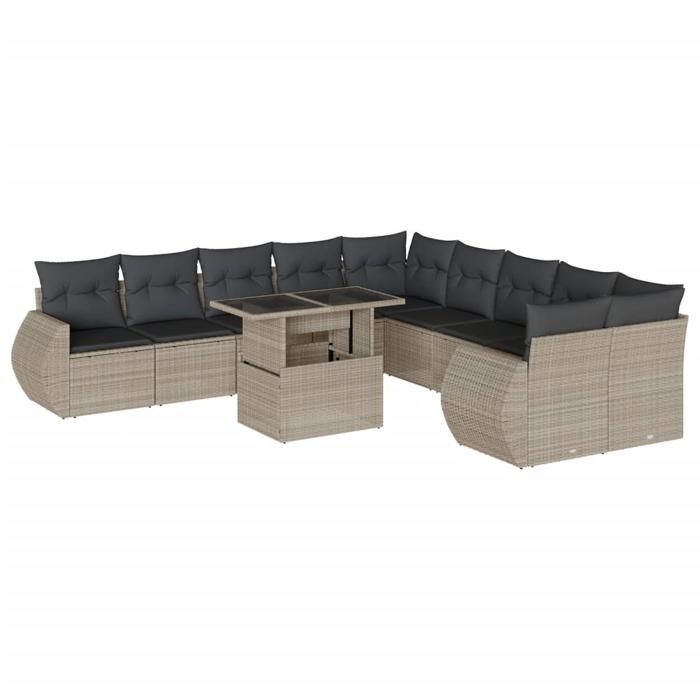 VidaXL Salon de jardin 11 pcs avec coussins gris clair résine tressée 3268802