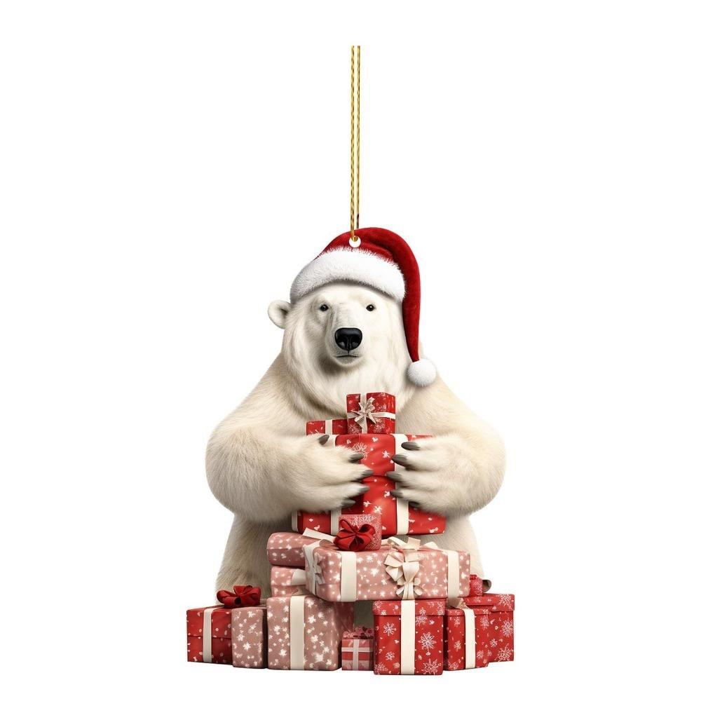 5PCS Cute Polar Bear Hanging Pendants 2D Acrylic Xmas Tree Ornament for Cars Backpacks