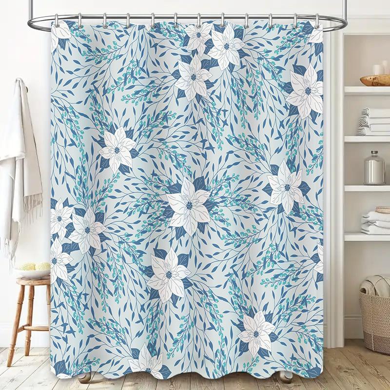 Luxury Blue Floral Pattern Shower Curtain Waterproof Bathroom Decor Home Decoration Customizable Sizes Available for Purchase On
