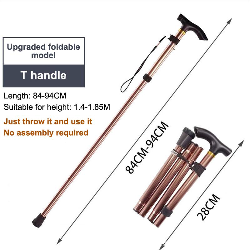 Bastone Pieghevole Portatile Regolabile in Altezza su 5 Livelli con Design Pieghevole e Cinturino da Polso