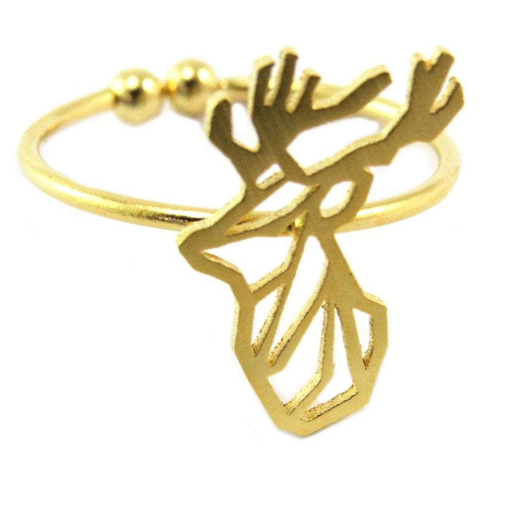 7bis [P5886] - Bague artisanale 'Origami' (cerf) doré - 15x12 mm