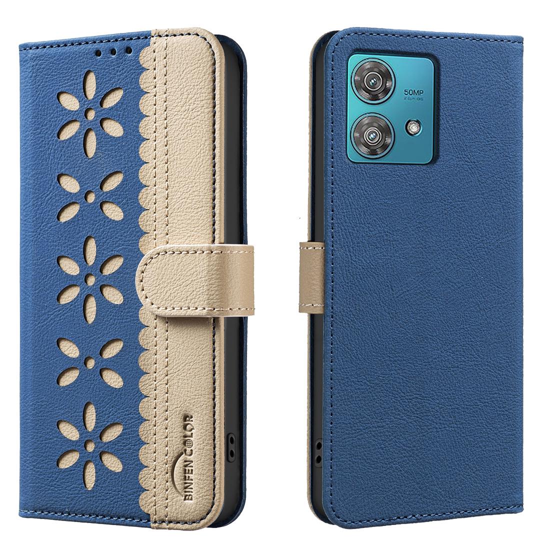 

Для Motorola Edge 40 Neo 5G Шкіряний чохол BINFEN COLOR BF36 Квітковий візерунок Чохол для телефону Гаманець з RFID-блокуванням Підставка Dark Blue