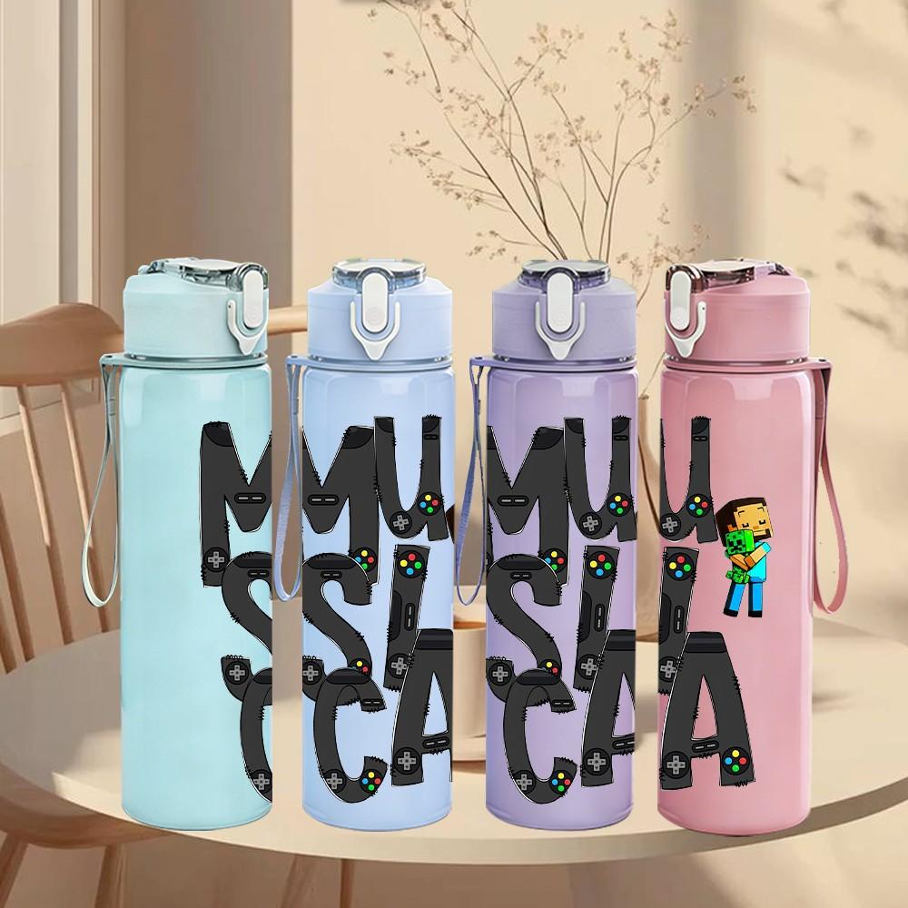 1PC Musica Graffiti Letter Graphic 750ml Color Plastic Sports Water Bottle Leakproof Flip Straw Lid For Sports Office Home Use