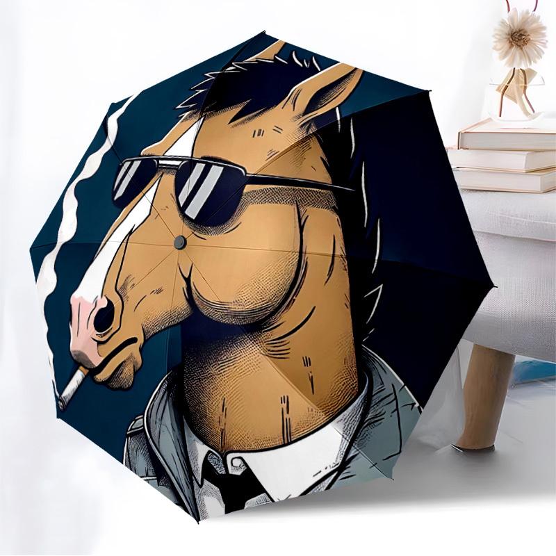 1pc BoJack Horse man Automatic Folding Umbrella - Compact 8-Rib Design, Durable Plastic & Iron, Lightweight for Outdoor Daily Use, a0929170