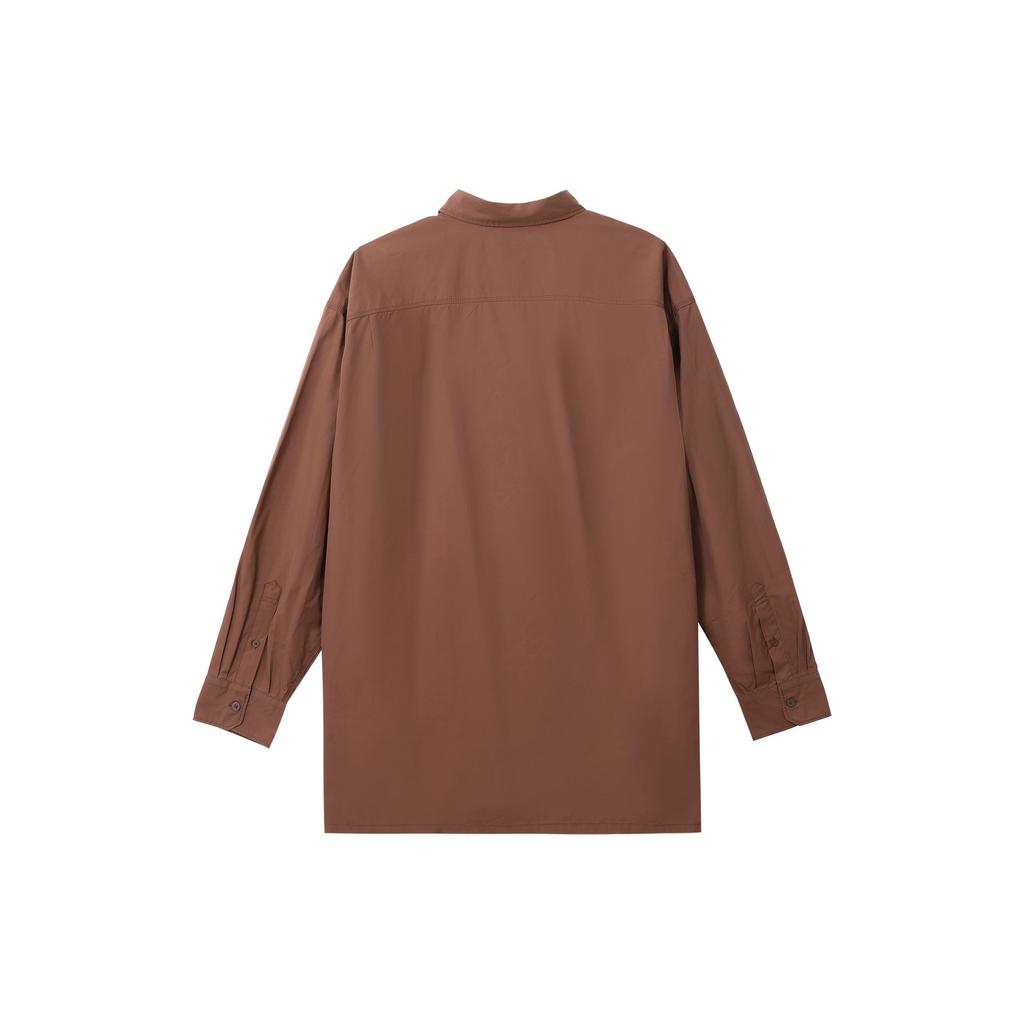 Uniqlo FW23 U Series Solid Color Poplin Melange Loose Long Sleeve Shirt Men Shirts Brown 461765-36