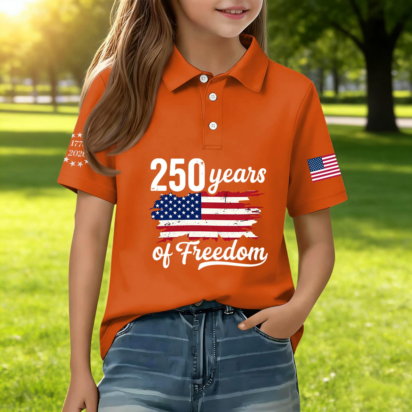 

Children s Casual Short Sleeve Polo Shirt with Independence Day Print American Flag Graphic Tee for Boys and Girls Comfortable Fit 130
