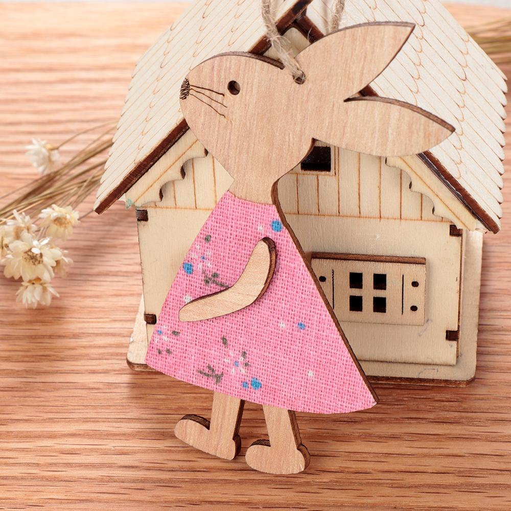 3PCS Household Wooden Hanging Home Decorations Easter Ornaments Wood Crafts Easter Rabbit Cute Bunny
