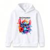 Kids Boys Girls Casual Stitch Print Long Sleeve Hoodie, Cute Cartoon Graphic Pullover Sweatshirt, Colorful Floral Paint Splash Pattern Soft Hooded Top