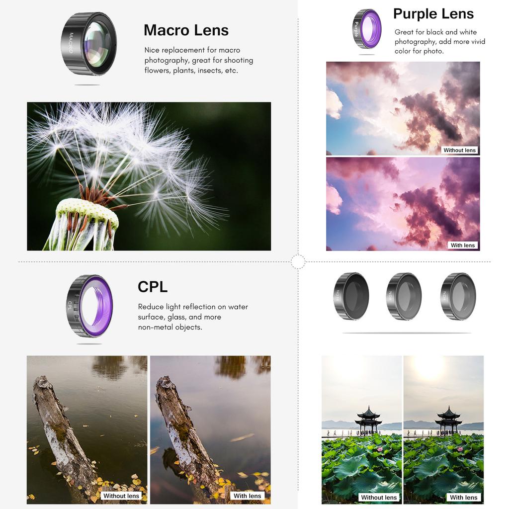 Cameră sport 4k 24mp cu ecran dublu Cameră video Dv Eis 40m Wifi impermeabil cu macro Cpl Nd4 8 16 lentilă violetă pentru sporturi în aer liber