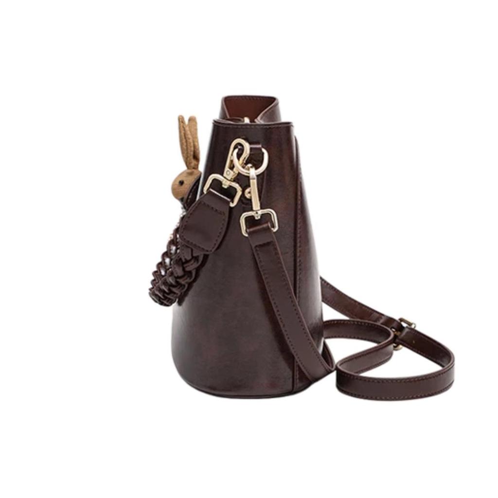 YUYULA Leder Handtasche, Damen Umhängetasche, Beuteltasche, Schultertasche, Kaffeefarbe, mit Geschenkbox