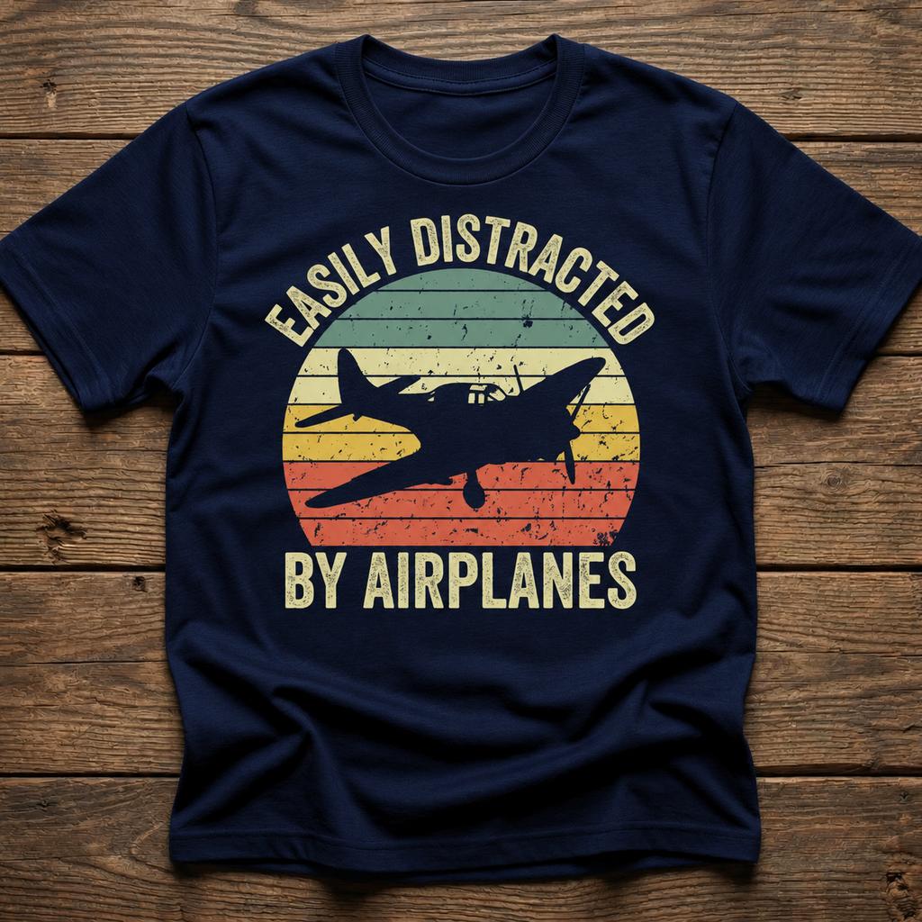 Easily Distracted By Airplanes Retro Airplane Shirt Pilot Gifts for Unisexs Clothing Unisexs Summmer Vintage Aviation Gift T Shirt