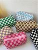 Large Capacity Checkered Knit Cosmetic Bag - Multifunctional Travel Organizer