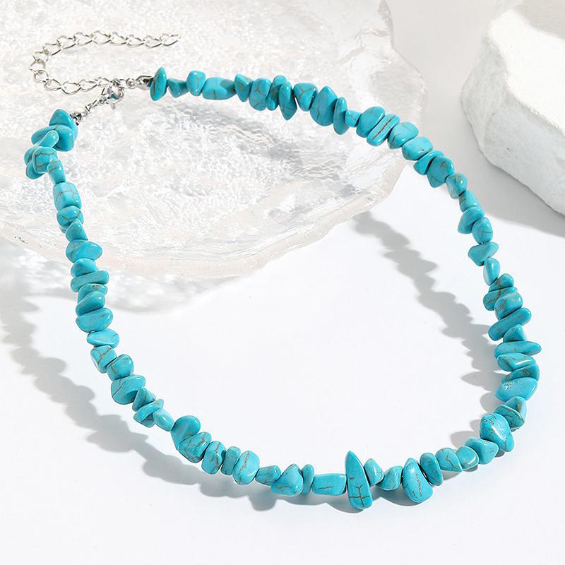 Naure Stone Turquoises Beaded Choker Necklace For Women, Irregular Bohemian Healing Choker Jewelry