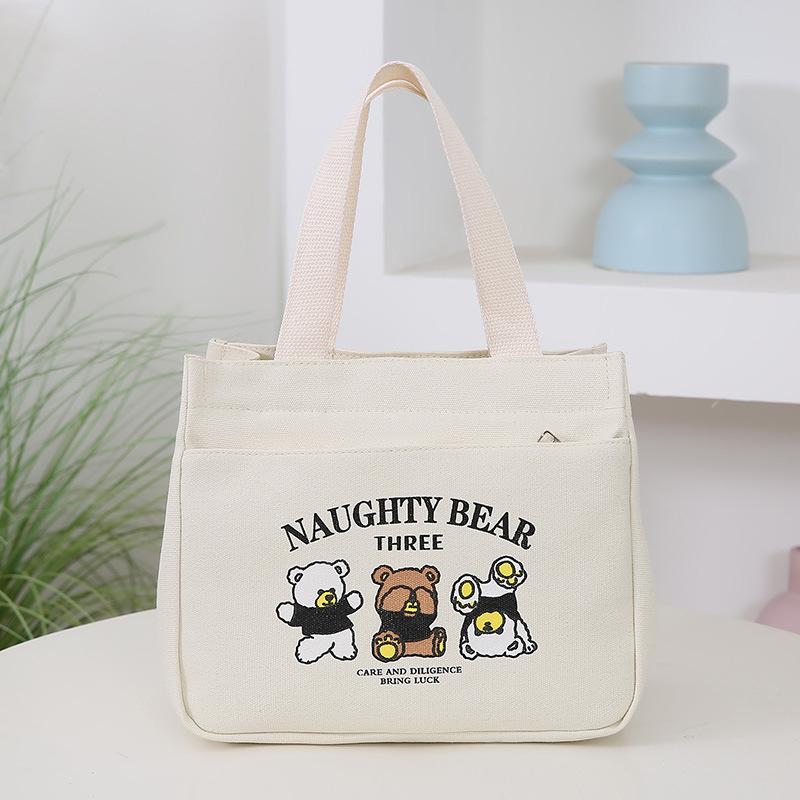Cartoon cute canvas bag, women's bag, Bao Ma going out simple hand bag, bento office worker handbag