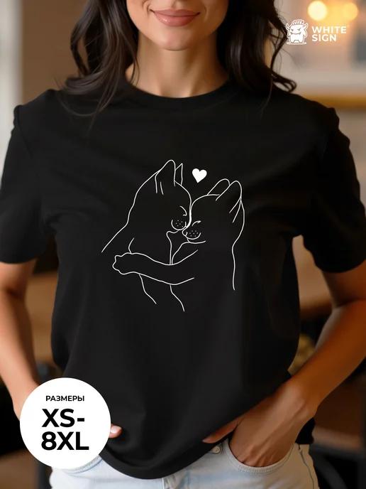 Oversized cotton T-shirt with Cats and Love print S