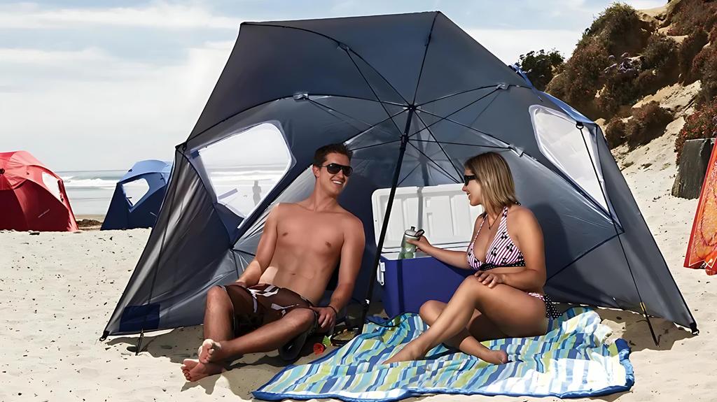 Selbstfaltendes Strandzelt Sonnenschirm UV-Fischerei mit Boden Groß XXL