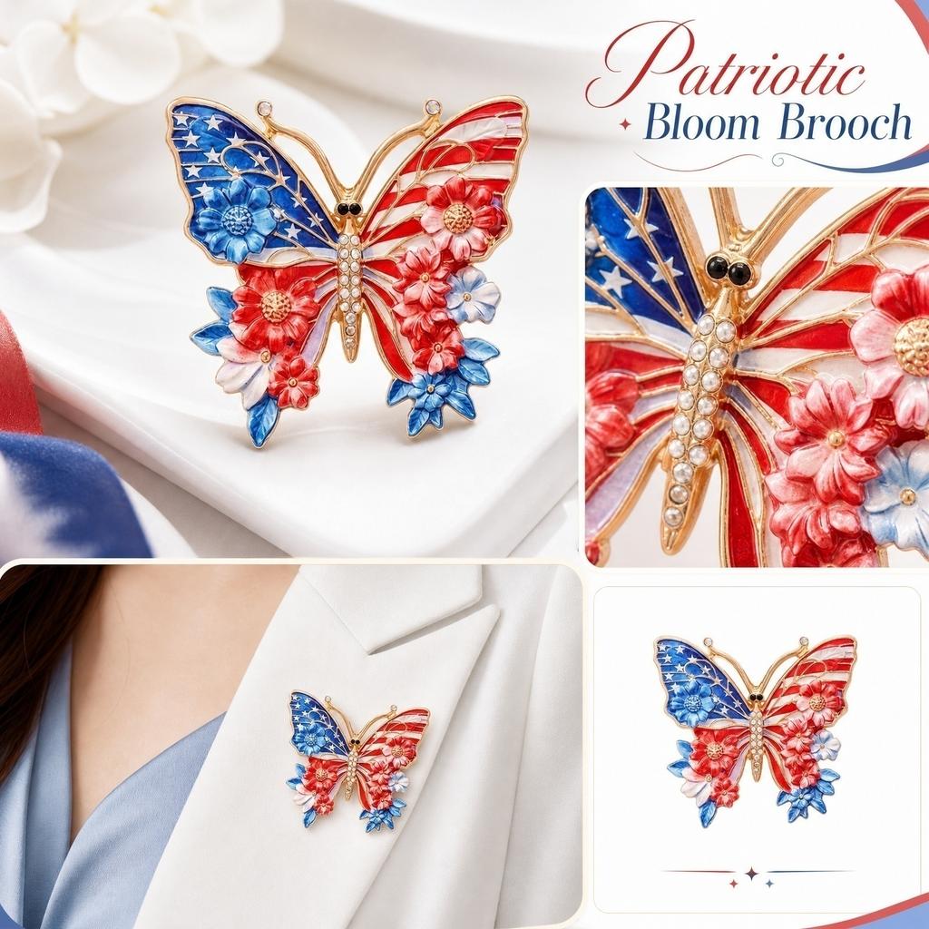 Butterfly Shaped Commemorative Pin Featuring Floral and Striped Pattern with Star Accents for 250th Anniversary Celebration of United States