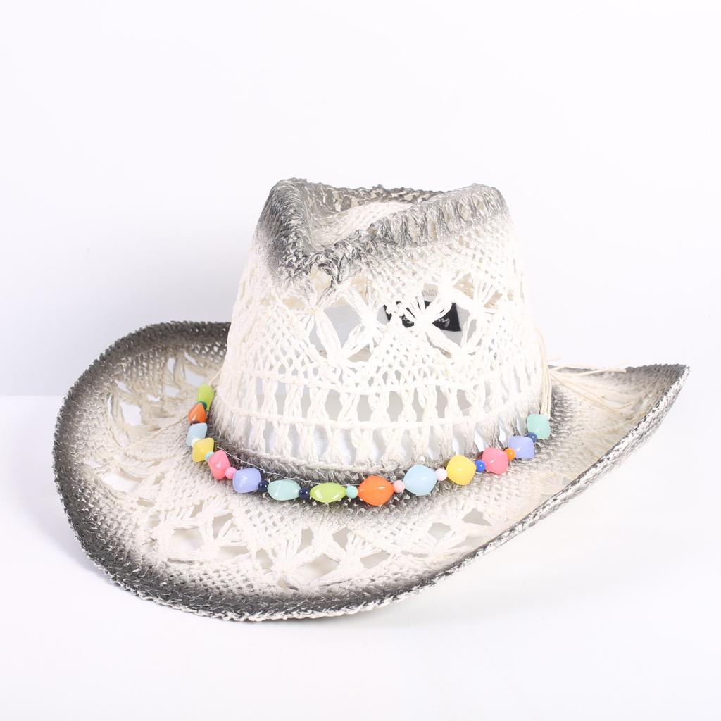 Popular European and American fashion hollow woven hat straw hat men's and women's classic outdoor western denim straw hat