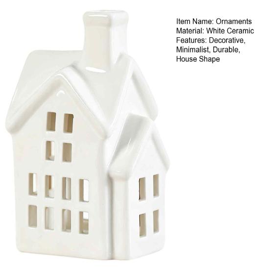 Ceramic House Decor Shape Candle Holder, White Hollow Tea Light Holder Durable Craft Gift Ornament, Artistic Miniature Figurine for Christmas