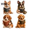 Resin Puppy Figurine Reading Dog Figurine, Cute Book Loving Sculpture for Bookshelf Nook Desk, Gift and Lovers