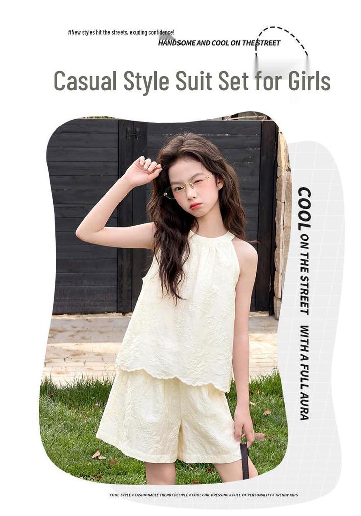 2026 Girls' Princess Style Summer Embroidered Camisole & Shorts Set