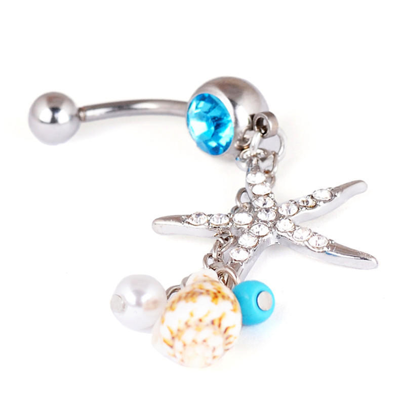 Chirurgischer Stahl Seestern Muschel Körper Nabel Bauchring Knopf Piercing Bar