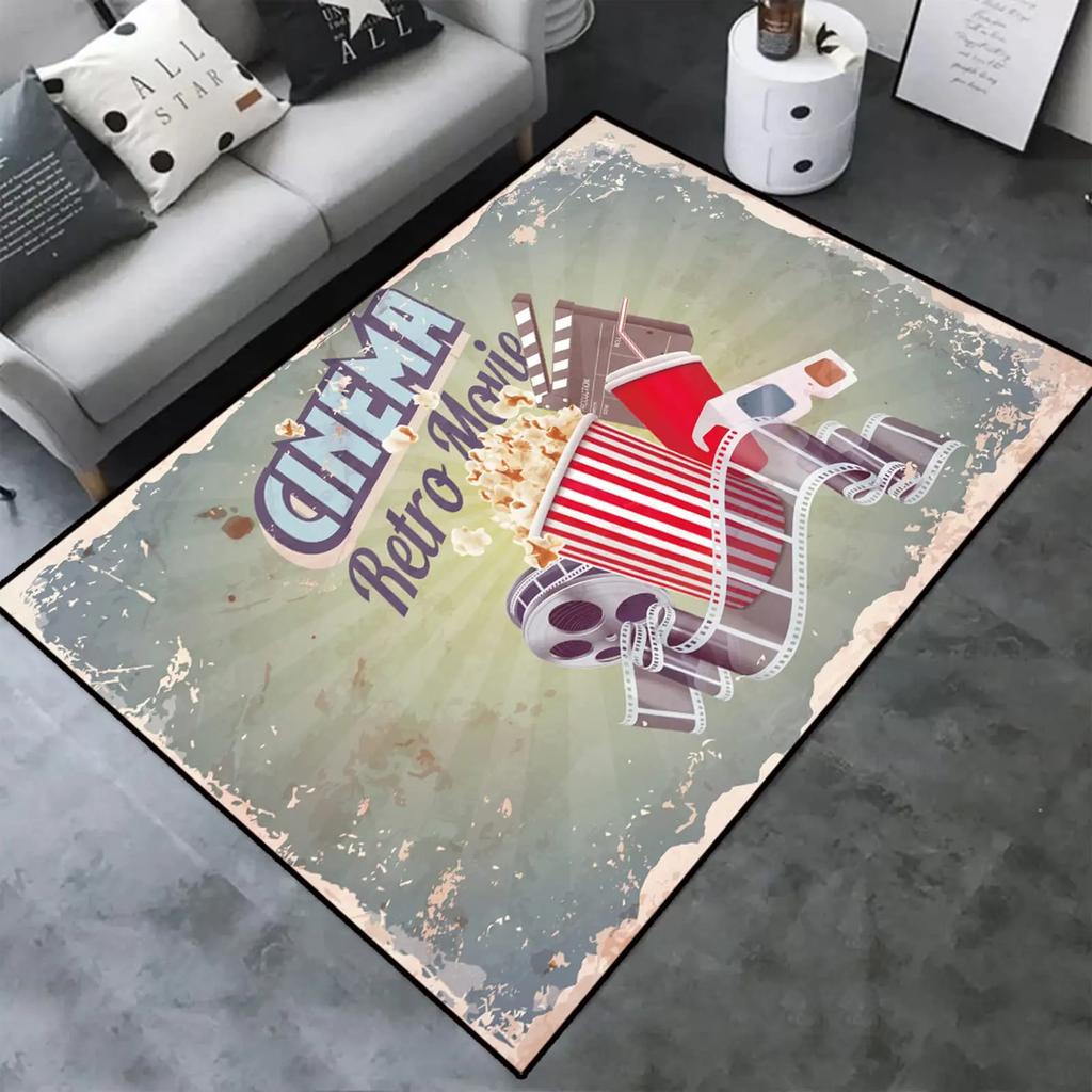 Vintage Cinema Home Movie Theater Modern Area Rugs Soft Floor Mat Non-Slip Carpets Indoor Decorative Living Room Bedroom Doormat