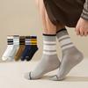 Men's Autumn and Winter Mid-calf Socks, Long Socks, Versatile Sports Cotton Socks, Sweat-absorbing and Breathable Socks, Striped Long Calf Socks