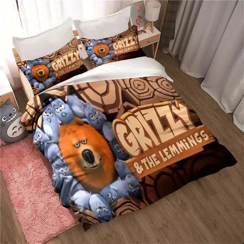 Grizzy und die Lemminge Bettwäsche-Set für Erwachsene und Kinder, weiche Bettdecken-Sets für Einzel-, Doppel- und Kingsize-Betten, Cartoon-Bettbezug