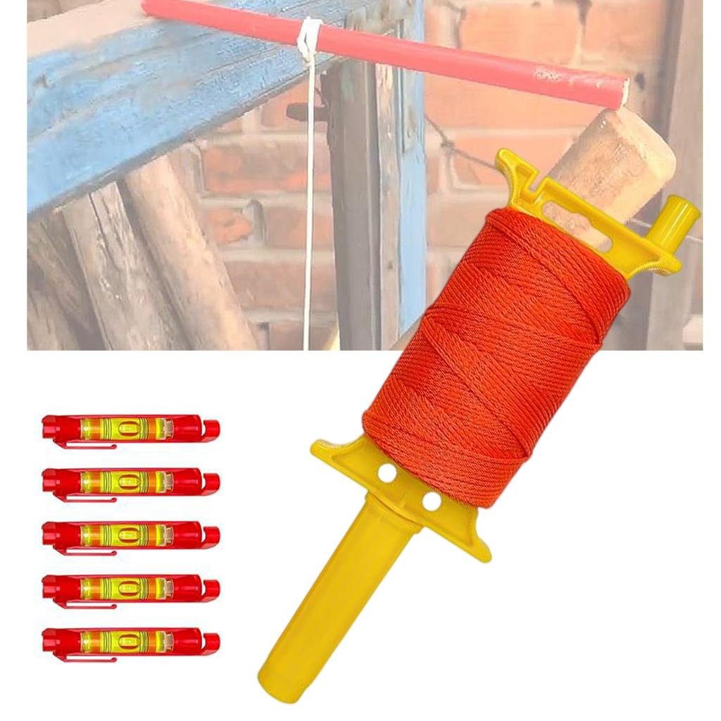 Conjunto de Linha de Pedreiro Fluorescente Longo de 540 pés com 5 Níveis de Bolha para Aplicações Precisas de Paisagismo e Construção
