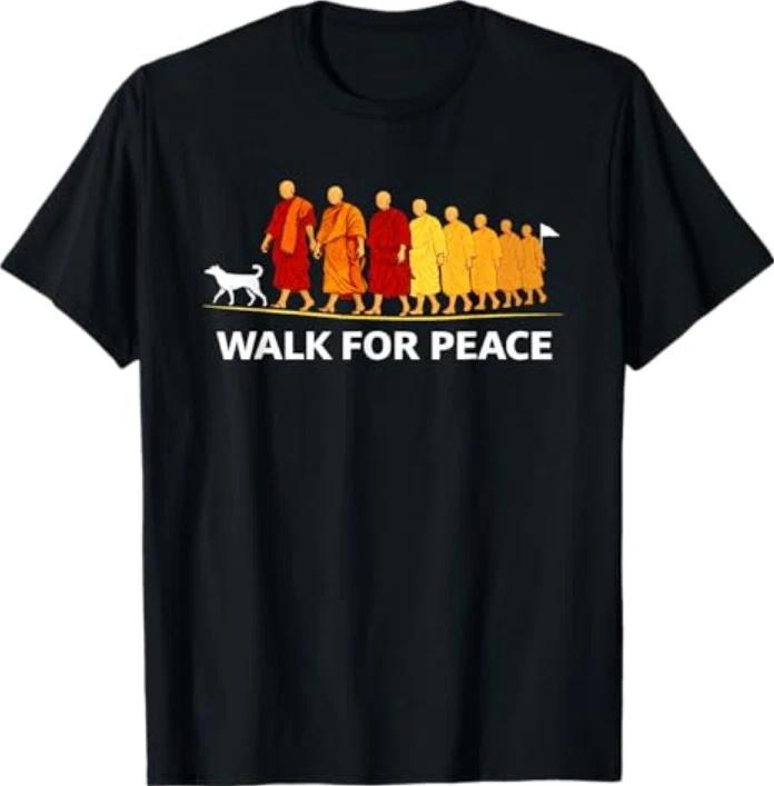 Retro Walk For Peace Monks With Aloka Dog Minimalist Zen Art Tshirt S