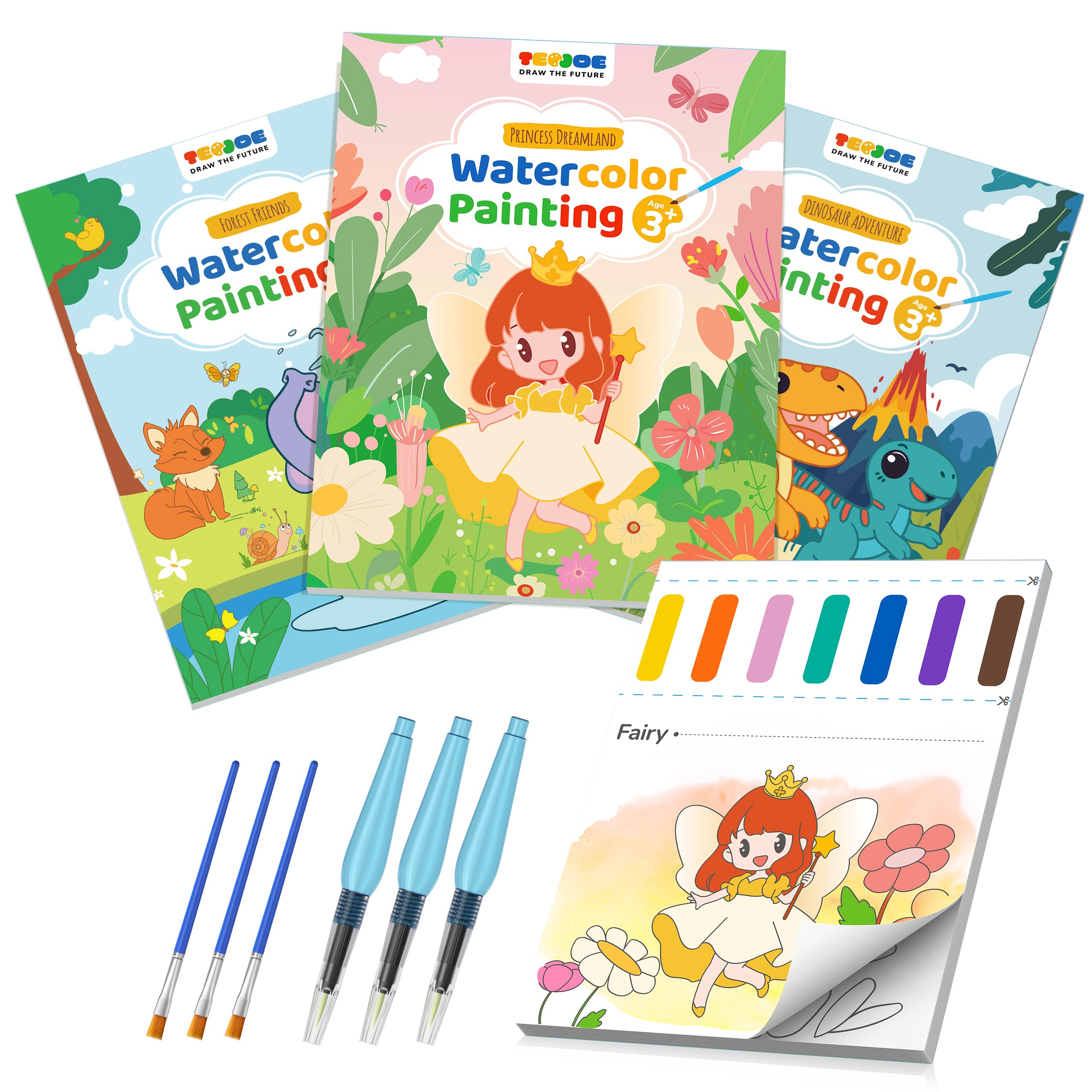 

TECJOE Watercolor Coloring Book Set of Thick Watercolor Painting Books with 6 Educational Toy for Birthday Gift Children s 3, (Animals, Sea,