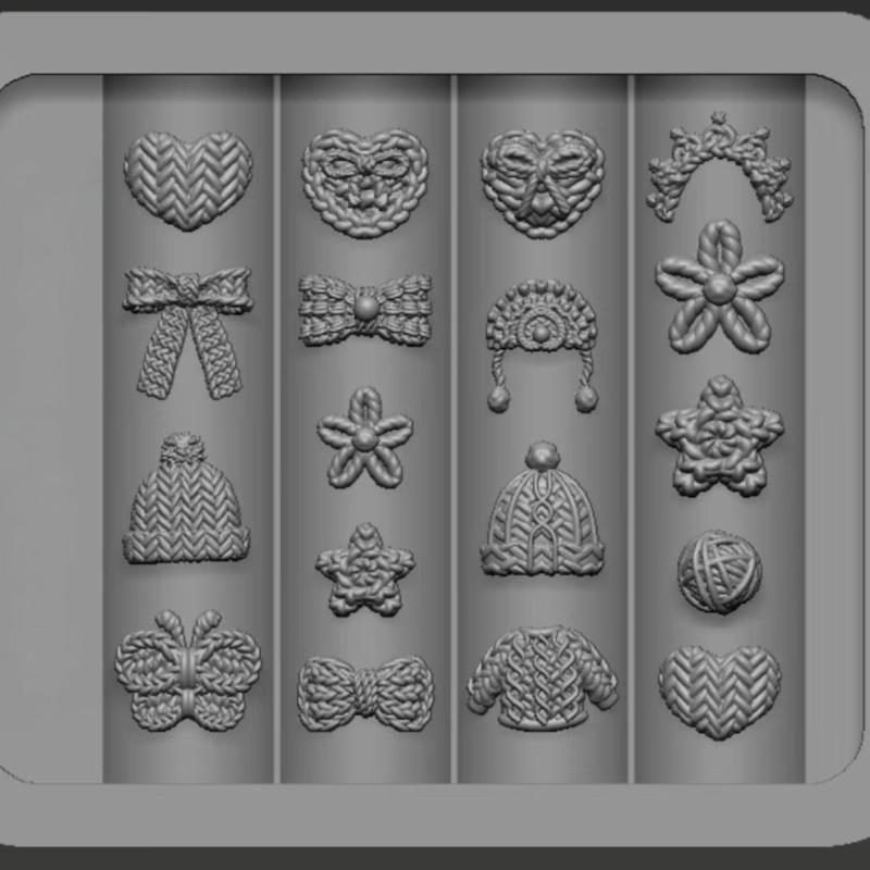 Retro Pattern 3D Silicone Nail Mold Diy Weaving Sweaters Bows Flower Design Transparent Nail Template Nail Art Decoration