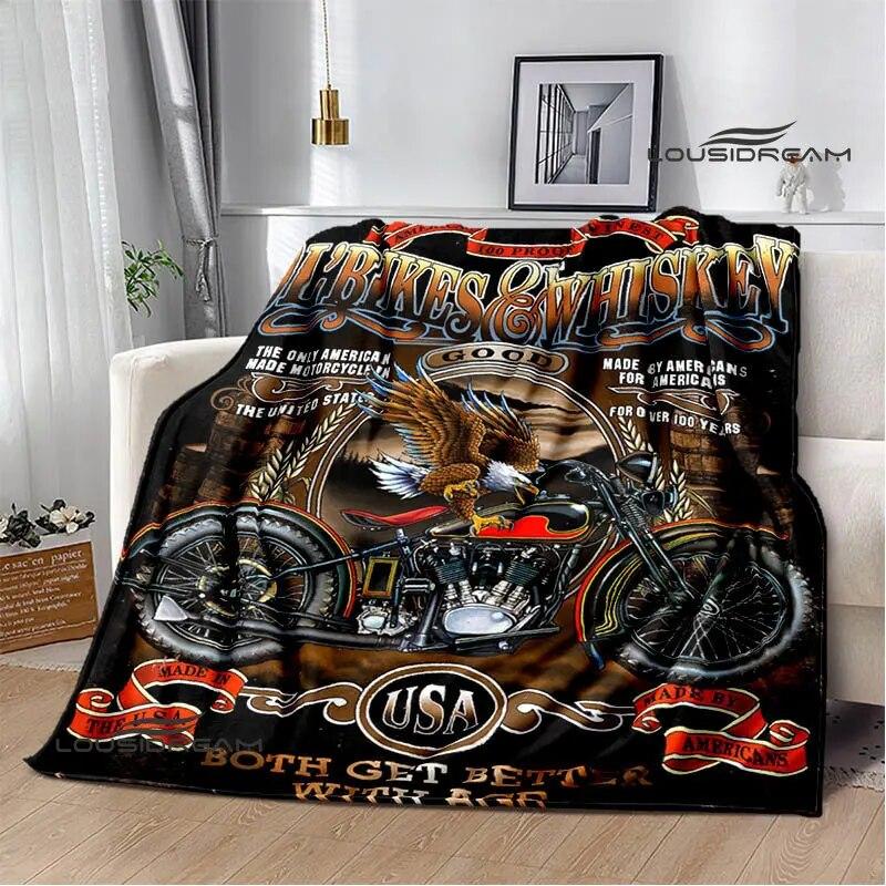 Motorcycle Retro Printing Blanket Flange Warm Blanket Soft and Comfortable Blanket Picnic Blanket Bed Linings Birthday Gift