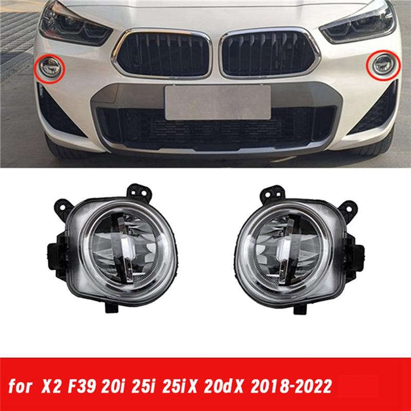 1Pair Front Bumper LED Fog Lamp DRL Light Assembly For BMW X2 F39 20I 25I 25Ix 20Dx 2018- 63177444805 63177444806-A87Q