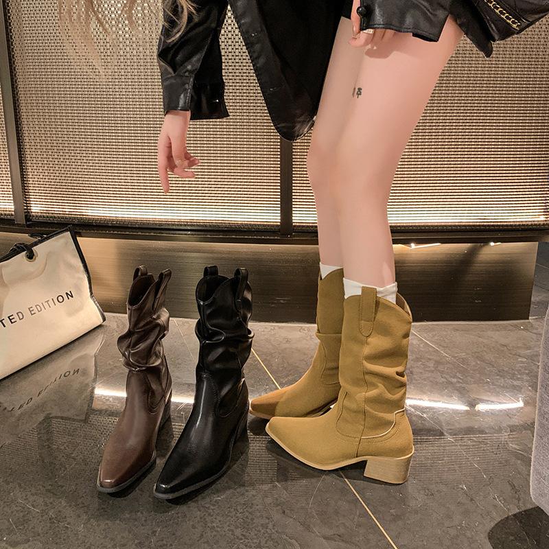 

Fashion casual thick heel Martin boots women s autumn and winter new long boots thick-soled comfortable knight boots pointed mid boots 35