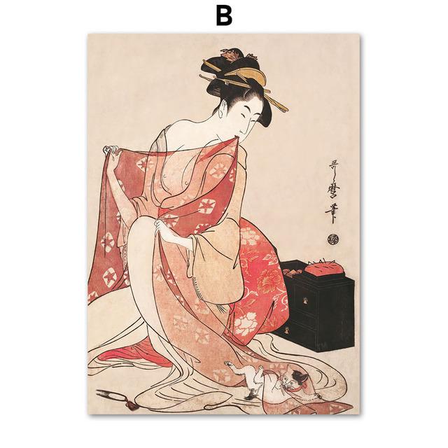 Nordic Japan Ukiyo Sumo Geisha Fuji Edo Period Wall Art, Canvas Painting, Posters and Prints, Pictures for Living Room Decor