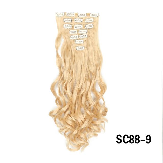 Długie kręcone klipsy do przedłużania włosów 16 klipsów syntetyczne naturalne kawałki włosów dla kobiet 7 sztuk/zestaw 24 cale Ombre blond czerwony czarny sztuczne włosy