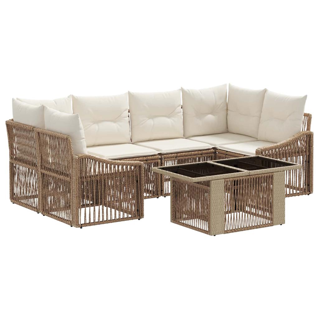 Garden Sofa Set 7 Pieces Beige and Cream White Poly Rattan