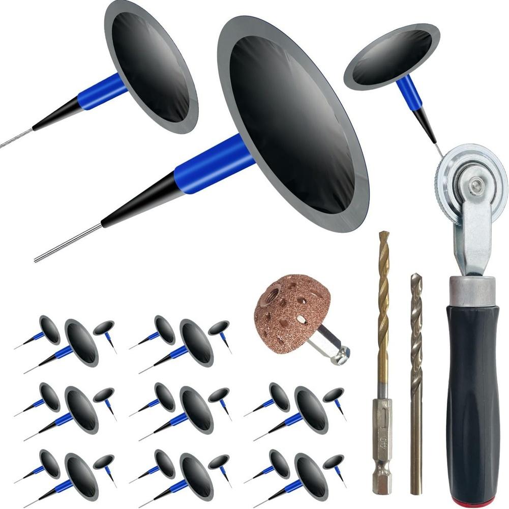 24pcs Tire Repair Patch Kit Rubber Mushroom Head Stoppers Puncture Fixing Natural Rubber Insert Tool Set For Car Motorbike Cycle