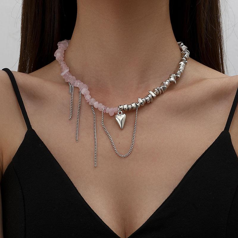 High sense elegant irregular CCB geometric love pendant necklace broken silver Choker party jewelry women