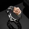 Huajie Elegant Gold Rose Floral Shape Hollow Out Women's Rings Classic Party Banquet Two Tone Ring  Trend