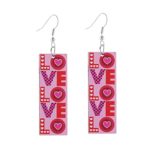 1 Par Pendientes Mujer Contraste de Color Estampado Carta de Amor Serie Rosa Pendientes de Gancho Románticos Pendientes Colgantes Día de San Valentín