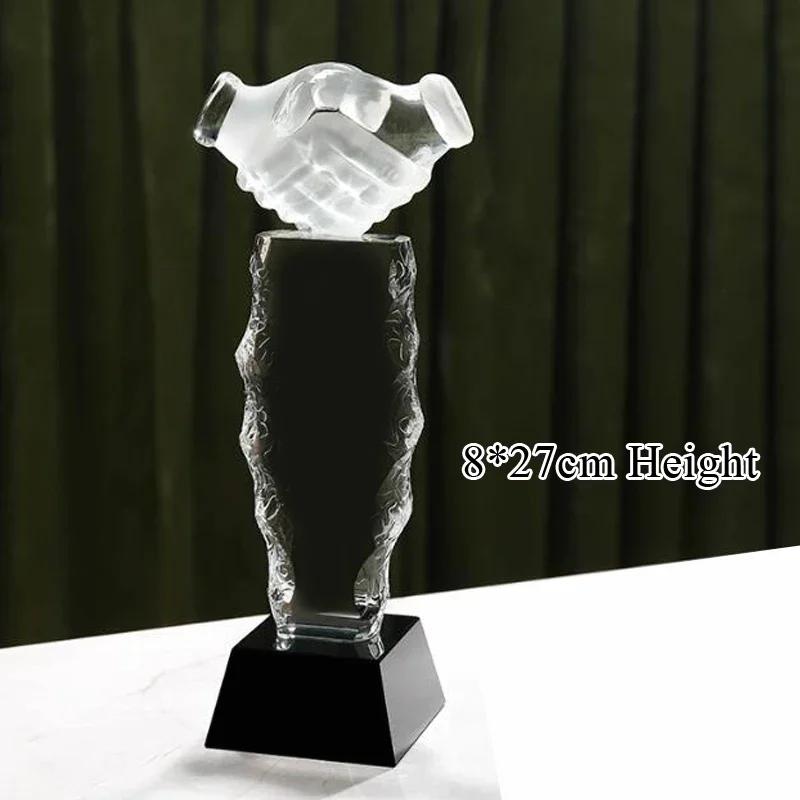Customized Crystal Trophy Thumb Five Pointed Star Love Trophy Excellent Employee Souvenirs Homedecor Award, Lettering Medal, 1Pc