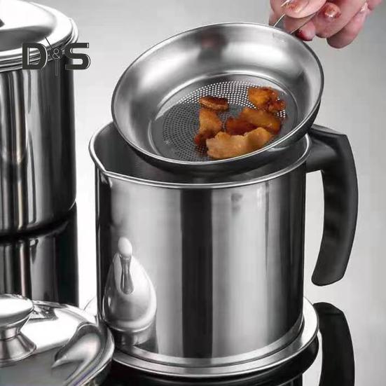 1.4/1.9 L Stainless Steel Bacon Grease Saver Container with Fine Mesh Strainer Non-slip Bottom And Airtight Lid Cooking Oil Keeper Pot for Kitchen