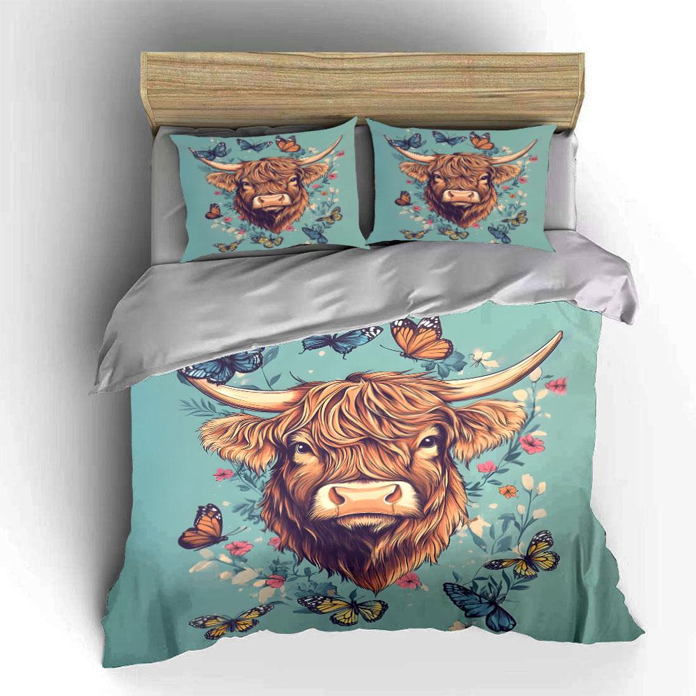 Highland Cow Art Print Set Multiple Sizes Kid'S And Adults' Bedroom Exquisite 3Pc Bedding Set, Gift