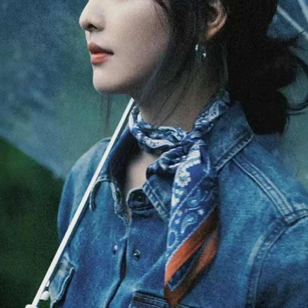 Double Sides Silk Scarf Flower Pattern Head Handkerchief Trendy Bandana  Gift